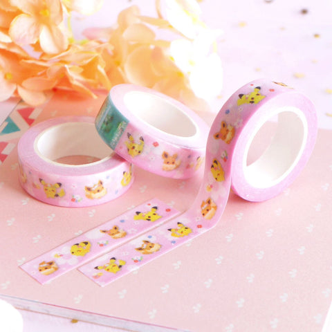 Pikachu & Eevee Floral Glittery Washi Tape