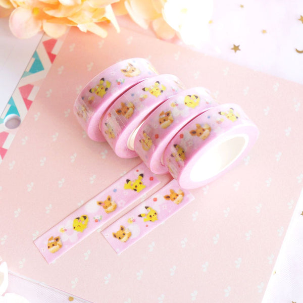 Pikachu & Eevee Floral Glittery Washi Tape