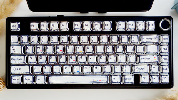Comic White Keycap Set 131 Keys – Sketch-Style PBT Keycaps in Cherry Profile for Cherry MX Mechanical Keyboards – Hand-Drawn Look Gift