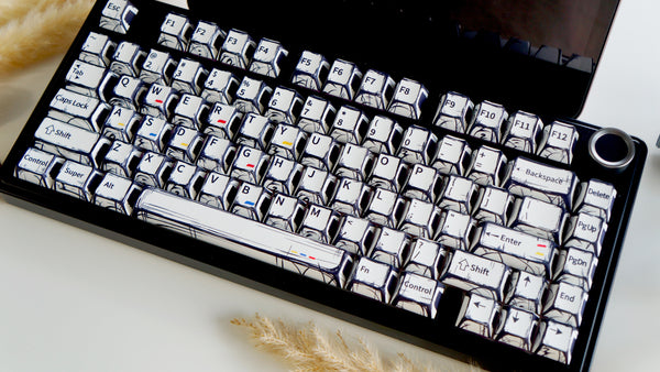 Comic White Keycap Set 131 Keys – Sketch-Style PBT Keycaps in Cherry Profile for Cherry MX Mechanical Keyboards – Hand-Drawn Look Gift