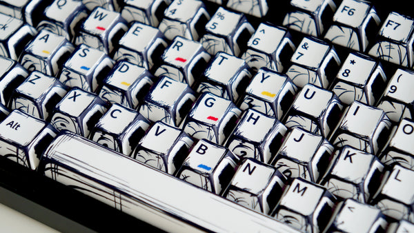 Comic White Keycap Set 131 Keys – Sketch-Style PBT Keycaps in Cherry Profile for Cherry MX Mechanical Keyboards – Hand-Drawn Look Gift