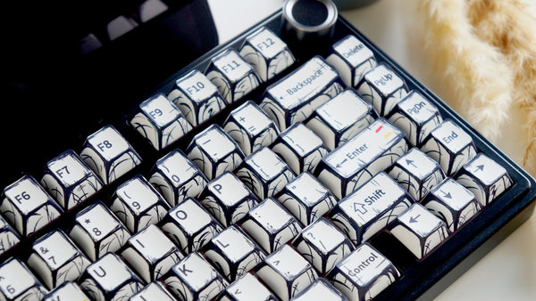 Comic White Keycap Set 131 Keys – Sketch-Style PBT Keycaps in Cherry Profile for Cherry MX Mechanical Keyboards – Hand-Drawn Look Gift