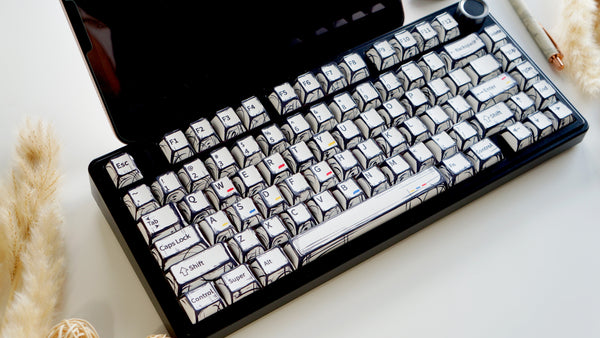 Comic White Keycap Set 131 Keys – Sketch-Style PBT Keycaps in Cherry Profile for Cherry MX Mechanical Keyboards – Hand-Drawn Look Gift