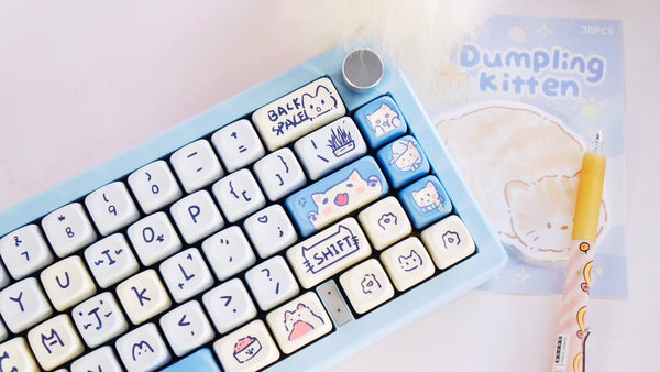 Blue Cat Keycap Set 132 Keys – PBT MOA Profile Keycaps with Dye Sublimation – Cute & Mischievous Style for Cherry MX Keyboards
