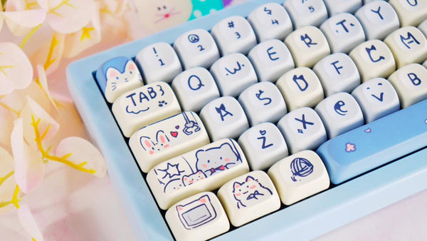 Blue Cat Keycap Set 132 Keys – PBT MOA Profile Keycaps with Dye Sublimation – Cute & Mischievous Style for Cherry MX Keyboards