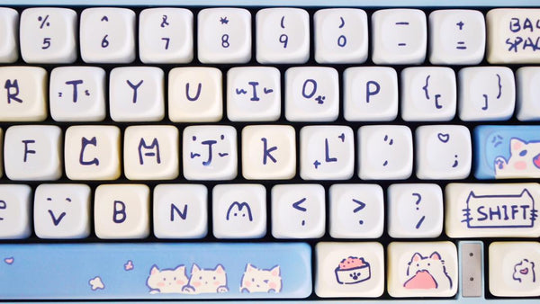 Blue Cat Keycap Set 132 Keys – PBT MOA Profile Keycaps with Dye Sublimation – Cute & Mischievous Style for Cherry MX Keyboards