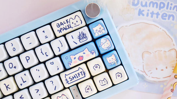 Blue Cat Keycap Set 132 Keys – PBT MOA Profile Keycaps with Dye Sublimation – Cute & Mischievous Style for Cherry MX Keyboards