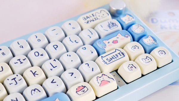 Blue Cat Keycap Set 132 Keys – PBT MOA Profile Keycaps with Dye Sublimation – Cute & Mischievous Style for Cherry MX Keyboards