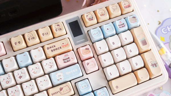 Sea Salt Neko Cat Keycap Set 135 Keys – Cute PBT Keycaps in MAO Profile for Cherry MX Mechanical Keyboards – Perfect Kawaii Gift