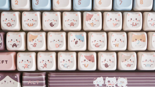 Sea Salt Neko Cat Keycap Set 135 Keys – Cute PBT Keycaps in MAO Profile for Cherry MX Mechanical Keyboards – Perfect Kawaii Gift