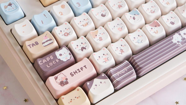 Sea Salt Neko Cat Keycap Set 135 Keys – Cute PBT Keycaps in MAO Profile for Cherry MX Mechanical Keyboards – Perfect Kawaii Gift
