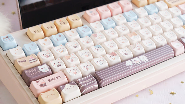 Sea Salt Neko Cat Keycap Set 135 Keys – Cute PBT Keycaps in MAO Profile for Cherry MX Mechanical Keyboards – Perfect Kawaii Gift
