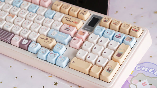 Sea Salt Neko Cat Keycap Set 135 Keys – Cute PBT Keycaps in MAO Profile for Cherry MX Mechanical Keyboards – Perfect Kawaii Gift