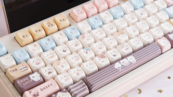 Sea Salt Neko Cat Keycap Set 135 Keys – Cute PBT Keycaps in MAO Profile for Cherry MX Mechanical Keyboards – Perfect Kawaii Gift