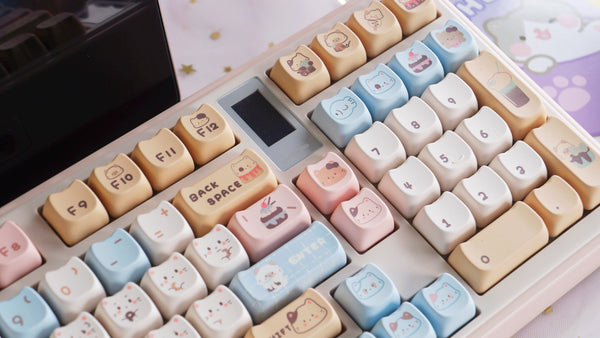 Sea Salt Neko Cat Keycap Set 135 Keys – Cute PBT Keycaps in MAO Profile for Cherry MX Mechanical Keyboards – Perfect Kawaii Gift