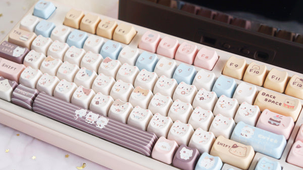 Sea Salt Neko Cat Keycap Set 135 Keys – Cute PBT Keycaps in MAO Profile for Cherry MX Mechanical Keyboards – Perfect Kawaii Gift