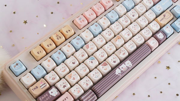 Sea Salt Neko Cat Keycap Set 135 Keys – Cute PBT Keycaps in MAO Profile for Cherry MX Mechanical Keyboards – Perfect Kawaii Gift