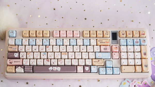Sea Salt Neko Cat Keycap Set 135 Keys – Cute PBT Keycaps in MAO Profile for Cherry MX Mechanical Keyboards – Perfect Kawaii Gift