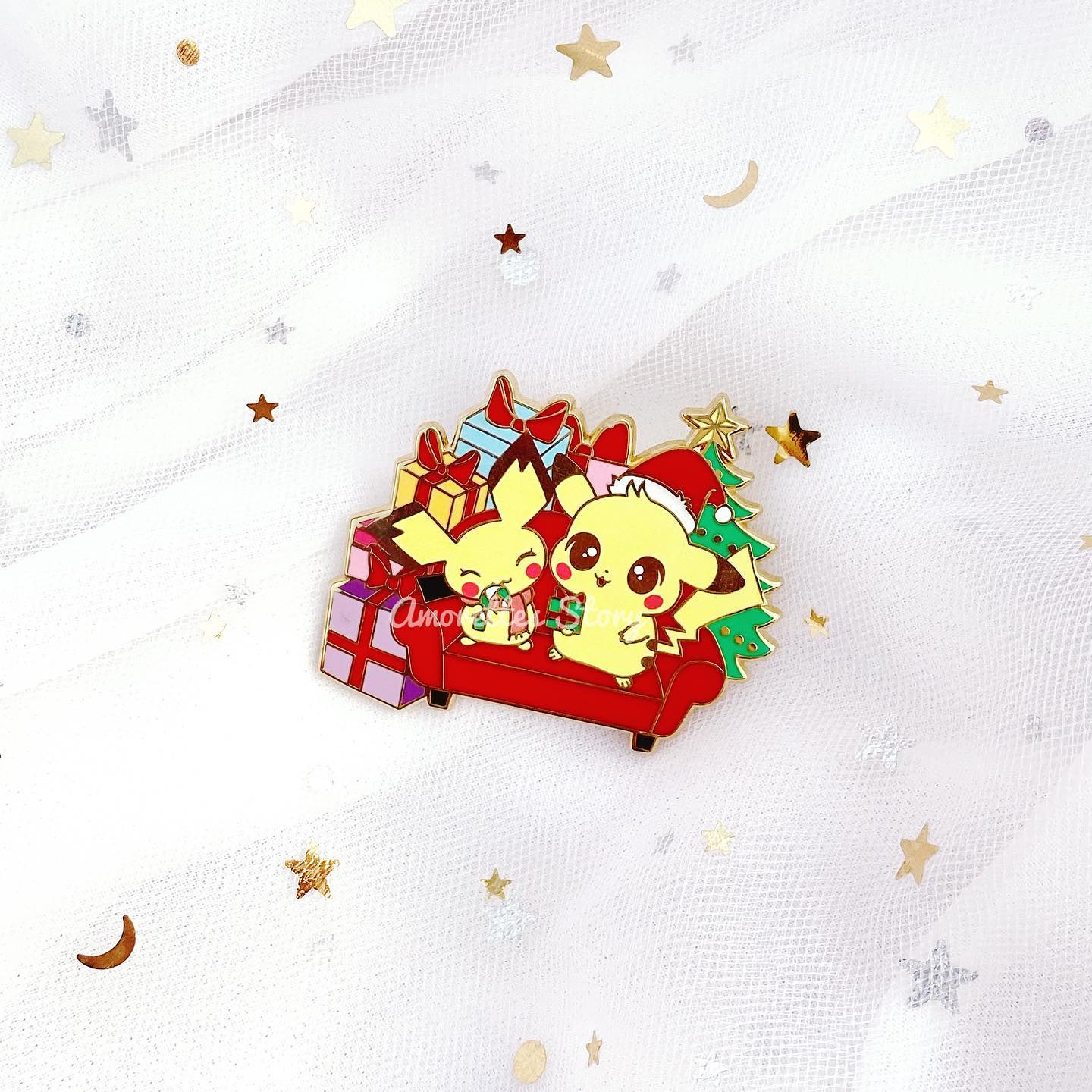 Pikachu And Pichu Christmas Enamel Pin